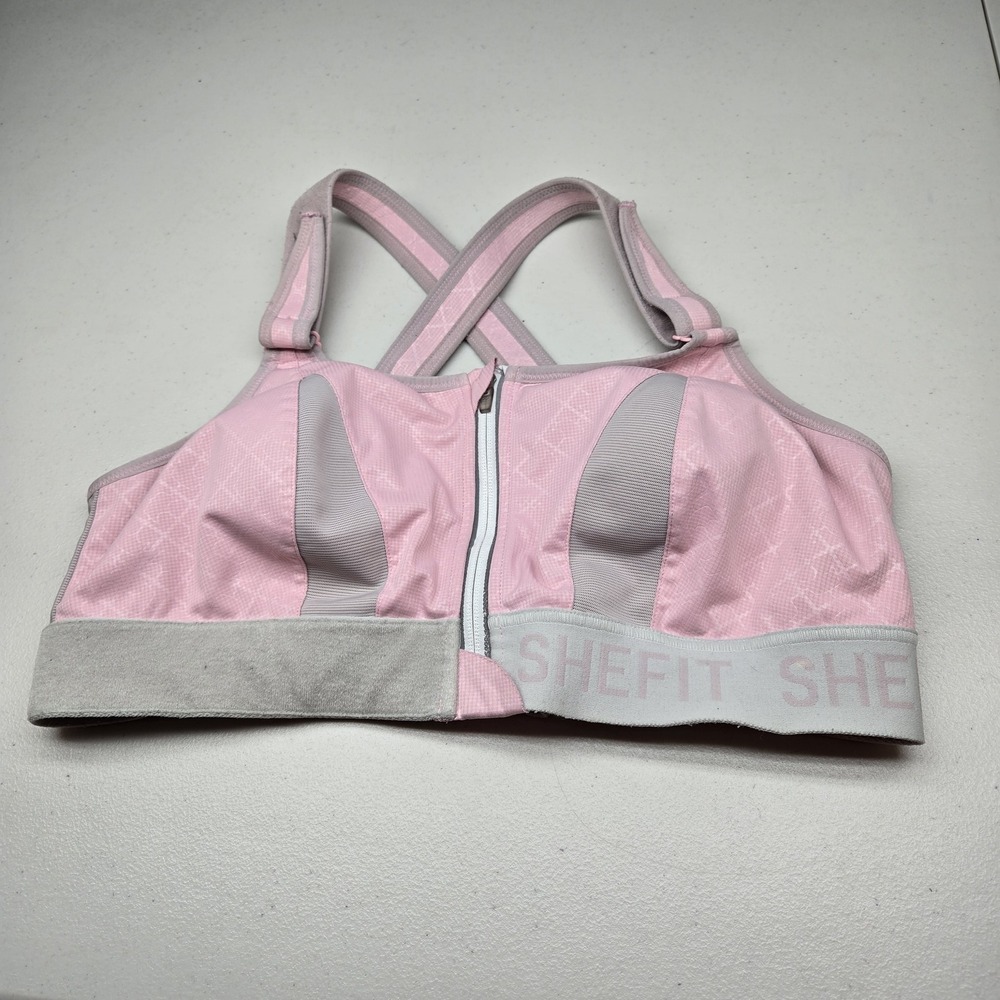 Shefit Women Sports Bra 2 LUXE Pink Flex Wireless Logo Zipper Adjustable Straps